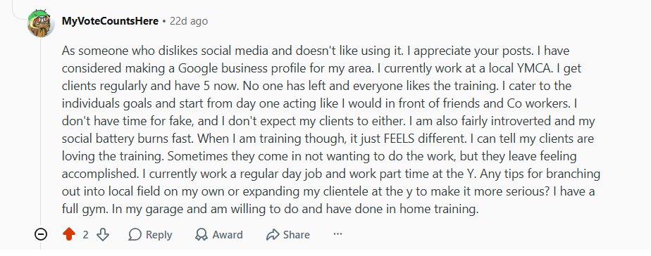 Reddit comment from u/MyVoteCountsHere on transitioning from YMCA to independent