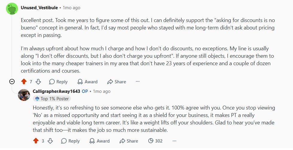 Reddit comment from u/Unused_Vestibule on the no-discount thesis